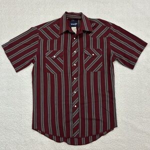 Wrangler Men's Burgundy and Gray Striped Shirt